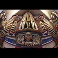 Basedow, Dorfkirche, Oberwerk mit Brillenfigur