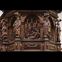 Braunschweig, Klosterkirche St. Mariae, Geschnitzte Holzfiguren an der Kanzel
