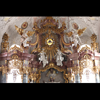 Cham, St. Jakob, Spitze des Hochaltars mit Darstellung von Gottes Trinitt