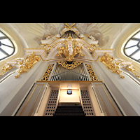 Dresden, Frauenkirche, Spieltisch mit Orgelprospekt