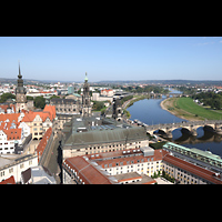 Dresden, Frauenkirche, Aussicht von der Laterne nach Nordwesten, links: Hausmannsturm, rechts: Kathedrale