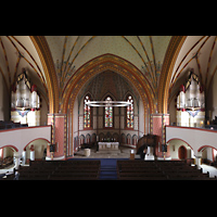 Halle (Saale), Pauluskirche, Blick von der Orgelempore in die Kirche und auf die Nord- und Sd-Orgeln