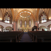 Halle (Saale), Pauluskirche, Innenraum in Richrtung Chor mit Nord- und Sdorgeln
