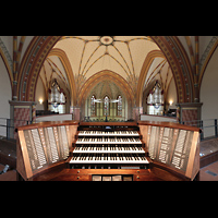 Halle (Saale), Pauluskirche, Spieltisch mit Blick auf die Nord- und Sdorgel