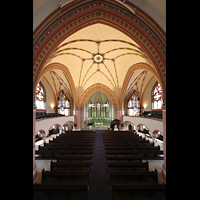 Halle (Saale), Pauluskirche, Blick von der Orgelempore in die Kirche und auf die Nord- und Sd-Orgeln