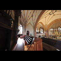 Halle (Saale), Pauluskirche, Seitlicher Blick auf Hauptorgel, Spieltisch und Nordwerk