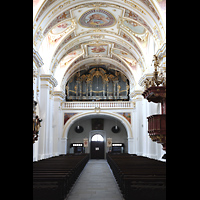 Kempten, Basilika St. Lorenz, Hauptschiff in Richtung Hauptorgel