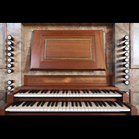 Kempten, Basilika St. Lorenz, Mechanischer Spieltisch der Marienorgel (auch elektr. v. Hauptorgel spielbar)