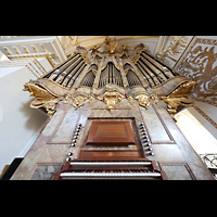 Kempten, Basilika St. Lorenz, Marienorgel mit Spieltisch perspektivisch