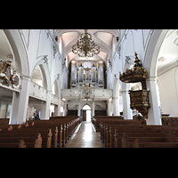 Kempten, St. Mang, Hauptschiff in Richtung Orgel