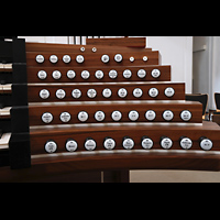 Kempten, St. Mang, Rechte Registerstaffel am Spieltisch der Hauptorgel