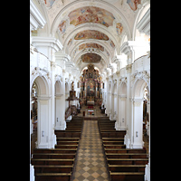 Niederaltaich, Benediktinerabtei, Basilika St. Mauritius, BBlick von der Orgelempore in die Kirche