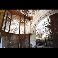 Passau, Dom St. Stephan, Orgelempore: Leere Gehuse der Evangelien- und Hauptorgel