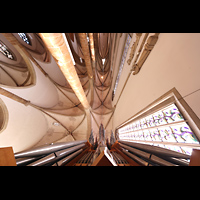 Rheine, St. Dionysius, Blick entlang des Orgelprospekts nach oben und ins sdliche Seitenschiff