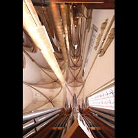 Rheine, St. Dionysius, Blick entlang des Orgelprospekts nach oben und ins sdliche Seitenschiff