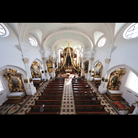 Vilshofen, Stadtpfarrkirche St. Johannes der Tufer, Blick von der Orgelempore in die Kirche