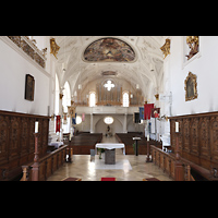 Weilheim i.OB., Stadtpfarrkirche Mari Himmelfahrt, Blick vom Hochaltar zur Orgel