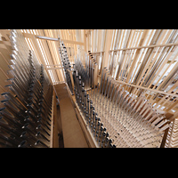 Weilheim i.OB., Stadtpfarrkirche Mari Himmelfahrt, Pfeifen im Positiv (linker Gehuseteil)