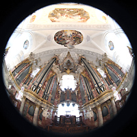 Weingarten, Basilika  St. Martin, Gabler-Orgel und Deckengewlbe (beleuchtet)