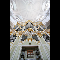 Dresden, Kathedrale (ehem. Hofkirche), Spieltisch und Orgelprospekt