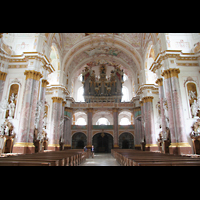 Frstenfeldbruck, Klosterkirche, Innenraum / Hauptschiff in Richtung Orgel