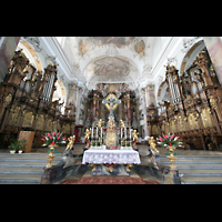 Ottobeuren, Abtei - Basilika, Chorraum mit Heilig-Geist- und Dreifaltigkeitsorgel