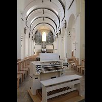 Rottenburg, Dom St. Martin, Fahrbarer Spieltisch der Chorgel mit Blick zur Hauptorgel