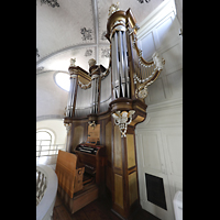 Vevey, Sainte-Claire, Orgel mit Spieltisch seitlich