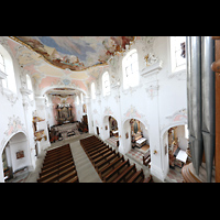 Arlesheim, Dom, Blick von der Orgelpore am Rückpositiv vorbei in den Dom