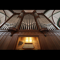 Berlin, Museum Nikolaikirche, Orgel mit Spieltisch perspektivisch