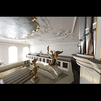 Bayreuth, Spitalkirche, Seitlicher Blick ber den Orgelprospekt in die Kirche