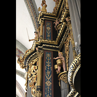 Wolfenbttel, Hauptkirche Beatae Mariae Virginis, Schnitzwerk und Figuren am Orgelprospekt
