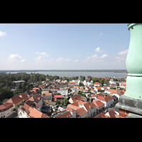 Neustrelitz, Stadtkirche, Ausblick vom Turm in Richtung Südwesten zum Ziercker See mit Hafen