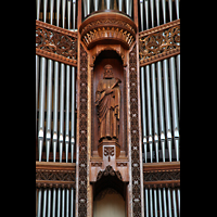 Chicago, University, Rockefeller Memorial Chapel, Schnitzerei und Detail im Orgelprospekt