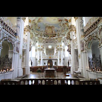 Steingaden, Wieskirche - Wallfahrtskirche zum gegeißelten Heiland, Blick vom Chorraum zur Orgel