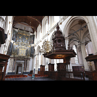 Amsterdam, Nieuwe Kerk, Hauptschiff mit Kanzel und Hauptorgel