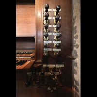 Amsterdam, Nieuwe Kerk, Registerstalle am Spieltisch der Transeptorgel