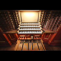 Rotterdam, Sint Laurenskerk, Spieltisch (beleuchtet) von oben