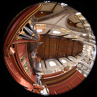 Rotterdam, Sint Laurenskerk, Blick entlang des linken Pedalturms ber das Rckpositiv nach oben