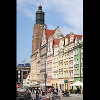 Wroclaw (Breslau), Bazylika sw. Elzbiety (St. Elisabeth), Blick vom Rathausplatz zur Kirche