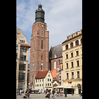 Wroclaw (Breslau), Bazylika sw. Elzbiety (St. Elisabeth), Blick vom Rathausplatz zur Kirche