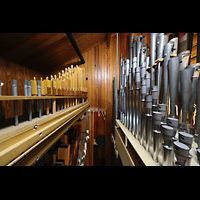 San Diego, Balboa Park, Spreckels Organ Pavilion (Freiluftorgel), Solo-Oberladen: Links Tibia (1996), rechts Vox Humana, Cromorne und Horn-Tuba
