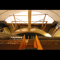 San Diego, Balboa Park, Spreckels Organ Pavilion (Freiluftorgel), Blick ber Xylopphon und Harp aug den Proszeniumsbogen